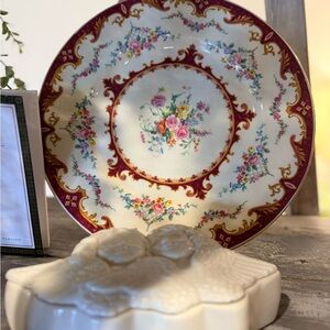 Floral Decorative Plate with Red and Gold Accents
